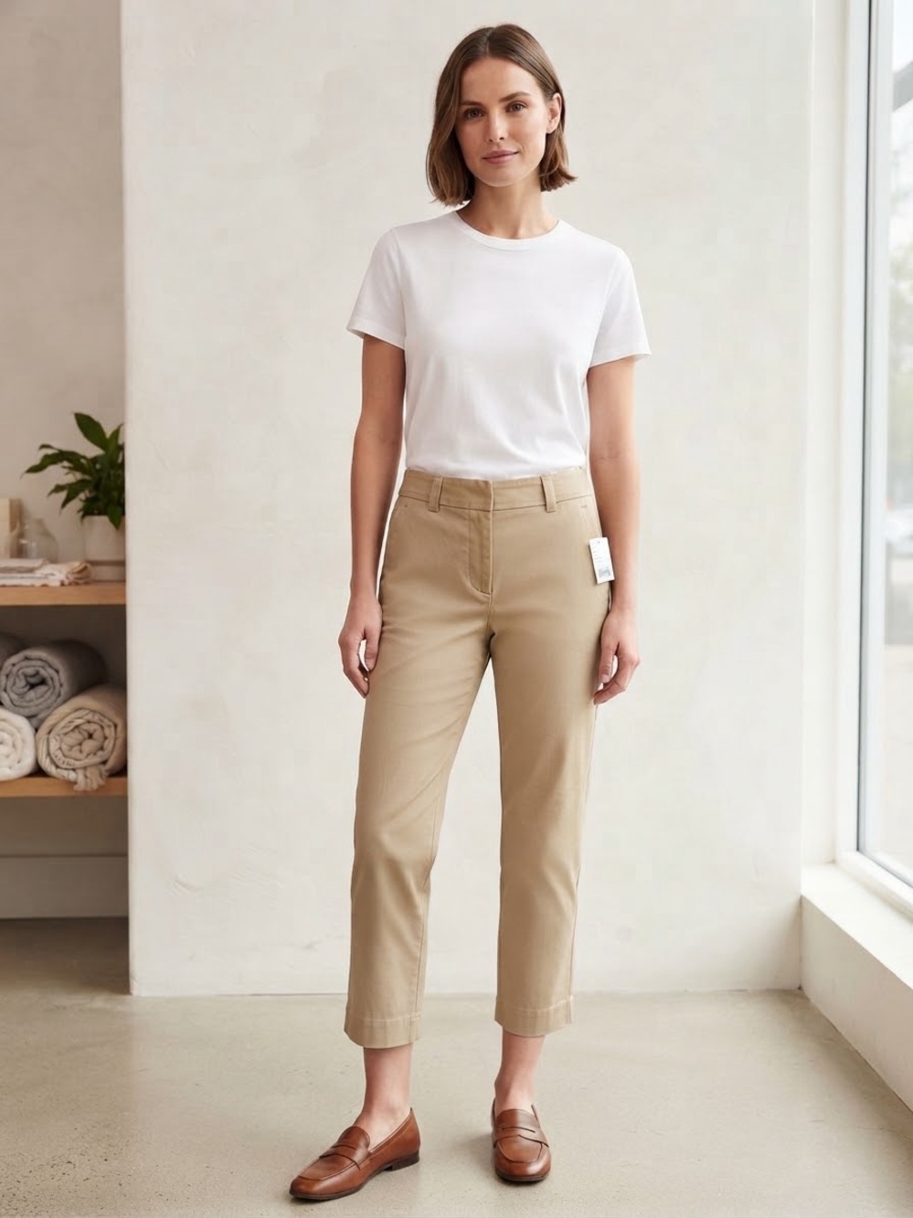 Women's Cropped Straight-Leg Pants in Khaki